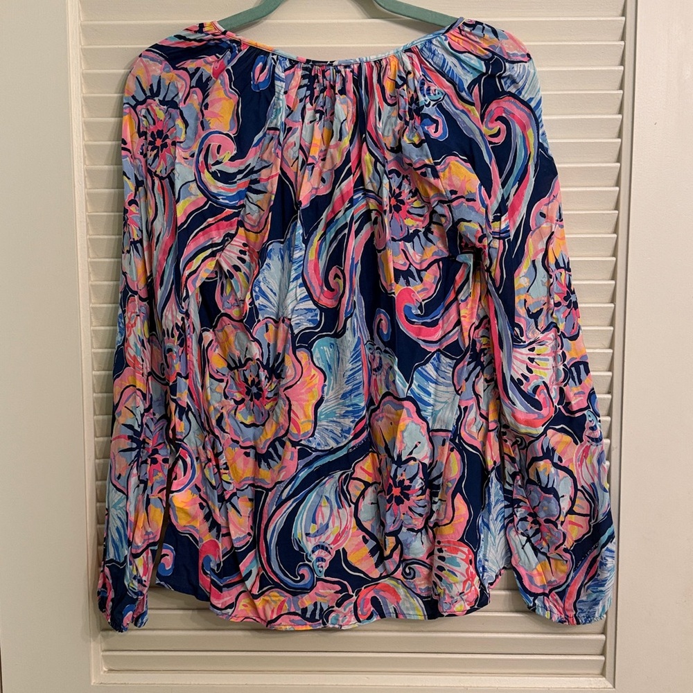 Lilly Pulitzer Willa Tunic Top Nauti Navy Boho Bateau Size Small - Picture 4 of 5